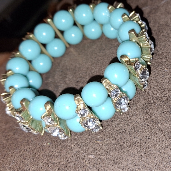 J. Crew Women's turquoise Ceramic Beaded double rhinestone Bracelet - Picture 8 of 9